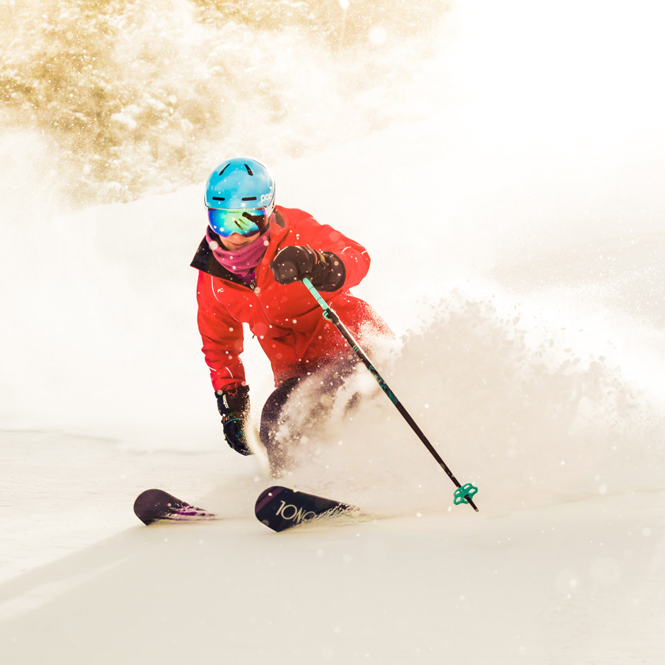 skier turning in powder