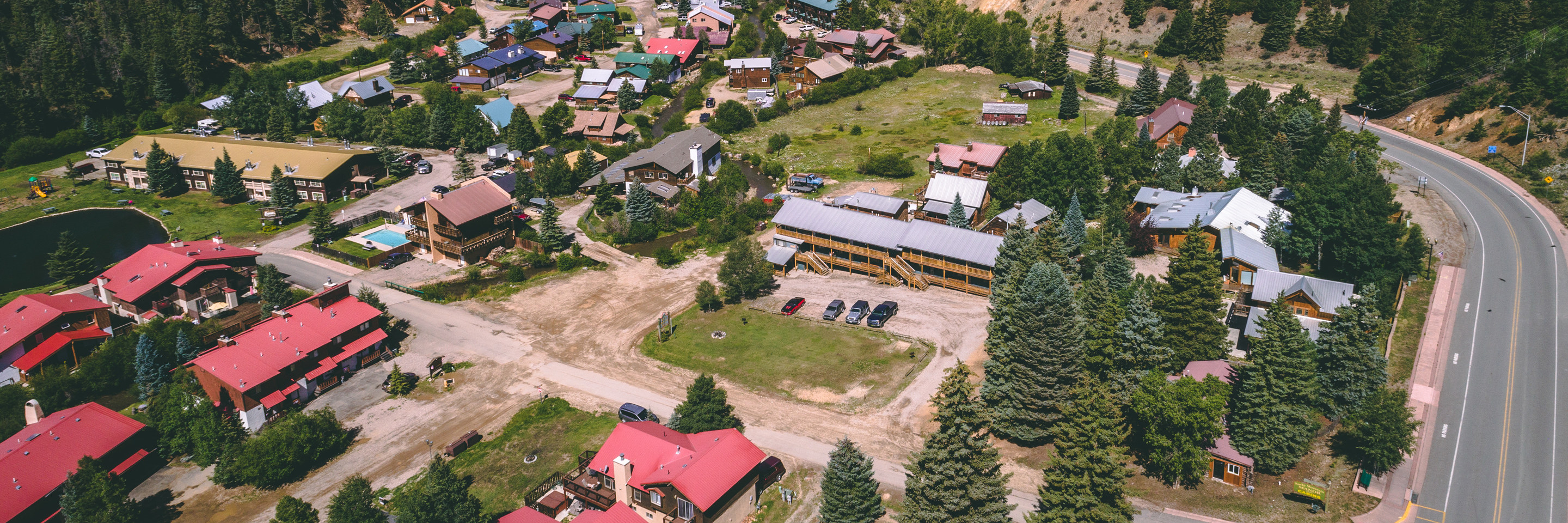 aerial view of red river ski area employee housing