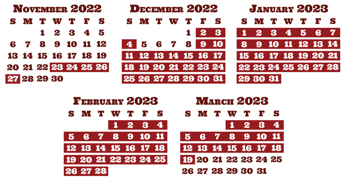 2021/2022 season calendar